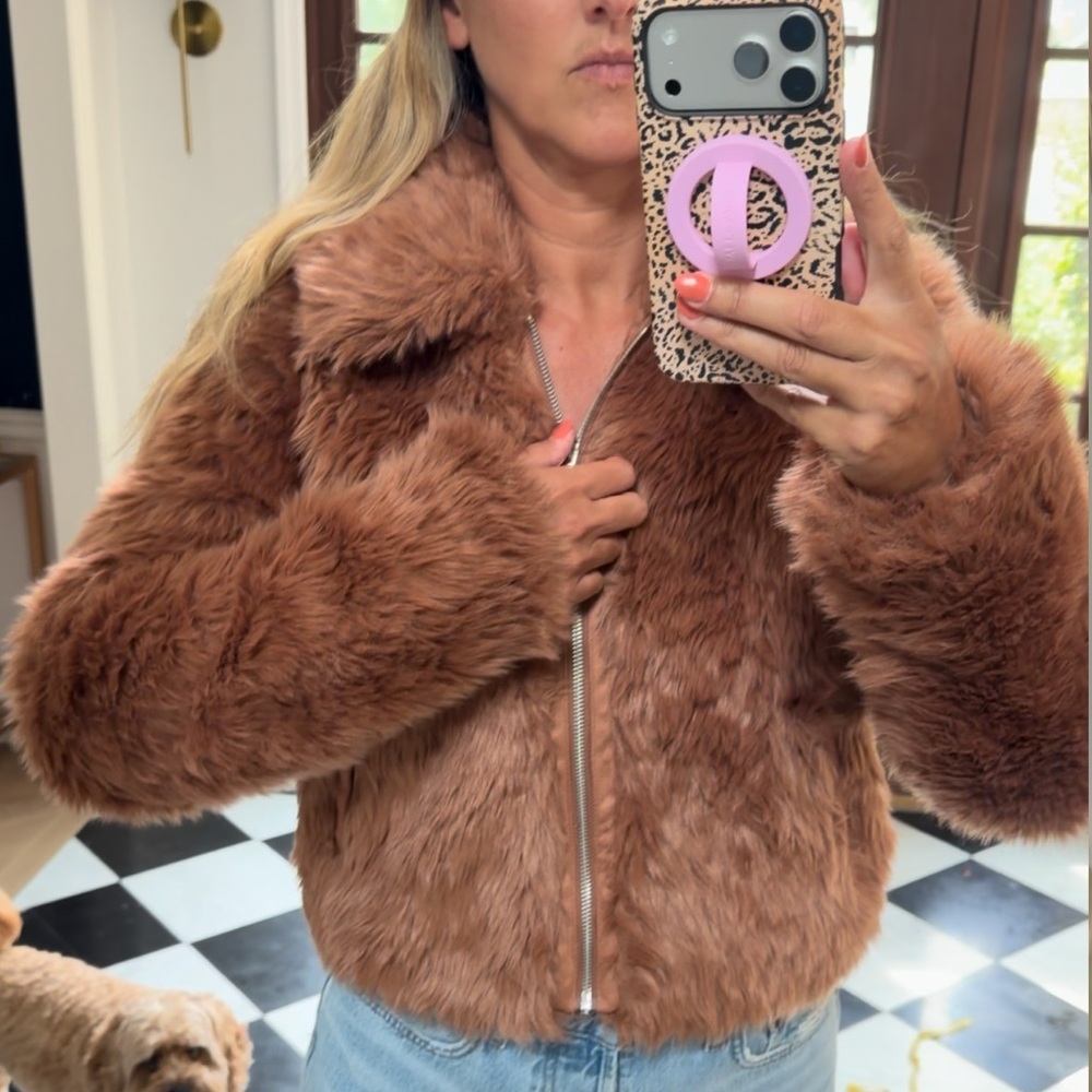 Abercrombie Faux Fur Brown Zip-Front Women's Jacket